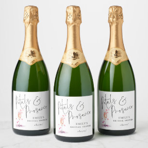Modernes Script Petals Prosecco Cheers Brautparty Schaumweinetikett