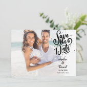 Modernes Script Polka Dot Foto Save the Date Einladung (Stehend Vorderseite)