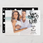 Modernes Script Polka Dot Foto Save the Date Einladung (Vorne/Hinten)