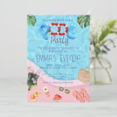 Modernes Script Pool Party Sweet 16 Geburtstag Einladung (Stehend Vorderseite)