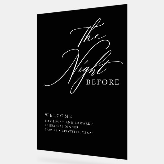 Modernes Script Probe Dinner Black Willkommen Acrylschild (Winkel)