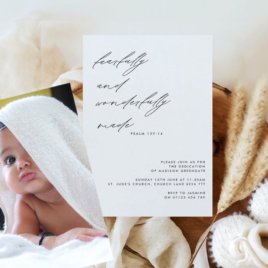 Modernes Script Psalm 139 Baby Dedication Foto Einladung