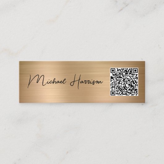 Modernes Script QR Code Beruflich Gold Mini Visitenkarte (Vorderseite)