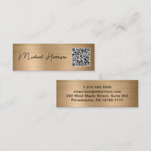 Modernes Script QR Code Beruflich Gold Mini Visitenkarte