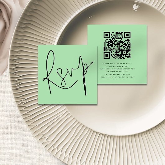 Modernes Script QR Code Celadon Grüne Hochzeit RSV Begleitkarte