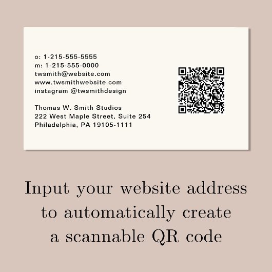 Modernes Script QR Code Cream Visitenkarte