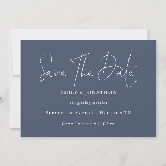 Modernes Script QR Code Dusty Navy Blue Save The Date (Vorderseite)