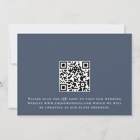 Modernes Script QR Code Dusty Navy Blue Save The Date (Rückseite)