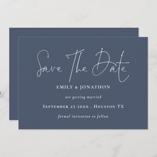 Modernes Script QR Code Dusty Navy Blue Save The Date (Vorne/Hinten)