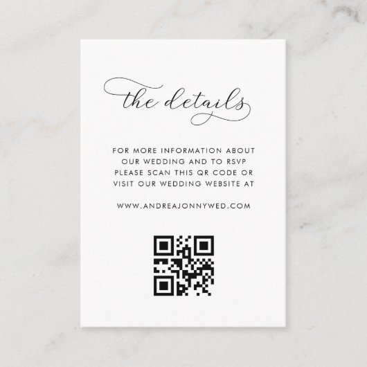Modernes Script & QR Code Einfache Hochzeitsdetail Begleitkarte (Vorderseite)