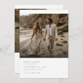 Modernes Script QR Code Foto Hochzeitssache speich Einladung (Vorne/Hinten)