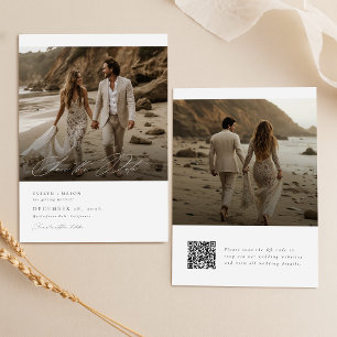 Modernes Script QR Code Foto Hochzeitssache speich Einladung