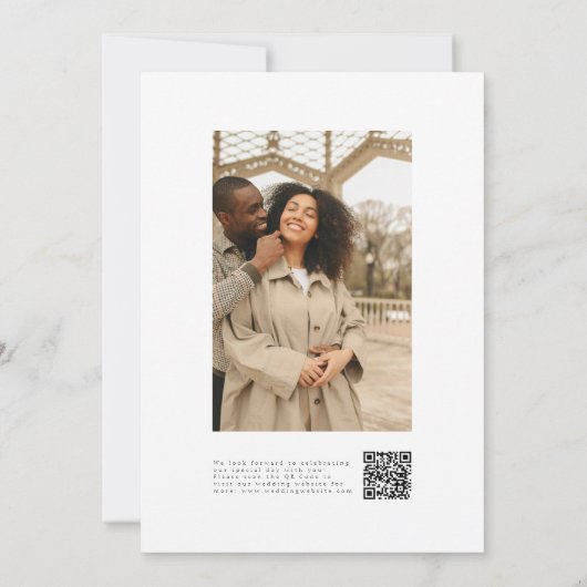 Modernes Script QR Code Foto Hochzeitssache speich Save The Date (Rückseite)