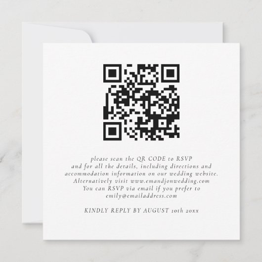 Modernes Script QR Code Foto Wedding Square Note C Einladung (Rückseite)