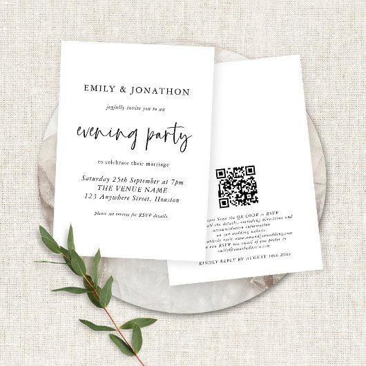 Modernes Script QR Code Hochzeit Abend Party Invit Einladung