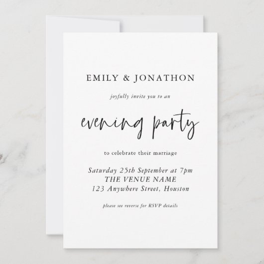 Modernes Script QR Code Hochzeit Abend Party Invit Einladung (Vorderseite)