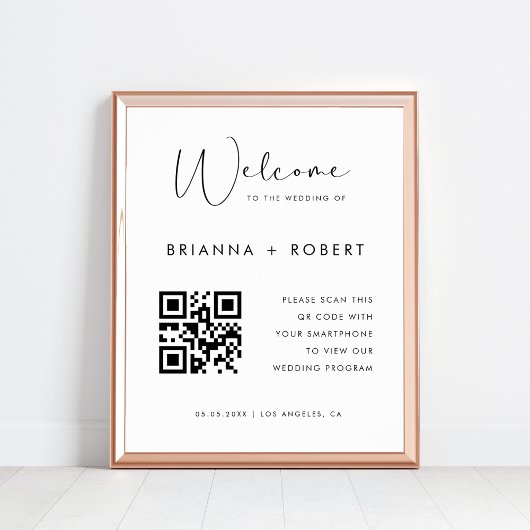 Modernes Script QR Code Hochzeitsprogramm Begrüßun Poster