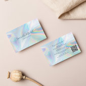 Modernes Script QR Code Holographic Hair Stylist Visitenkarte