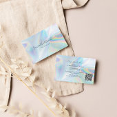 Modernes Script QR Code Holographic Hair Stylist Visitenkarte