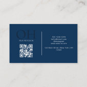 Modernes Script QR Code Navy Blue Monogram Visitenkarte (Rückseite)