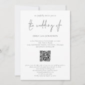 Modernes Script QR Code Schwarz-Weiß-Hochzeit Einladung (Vorderseite)