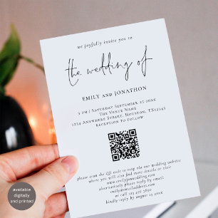 Modernes Script QR Code Schwarz-Weiß-Hochzeit Einladung