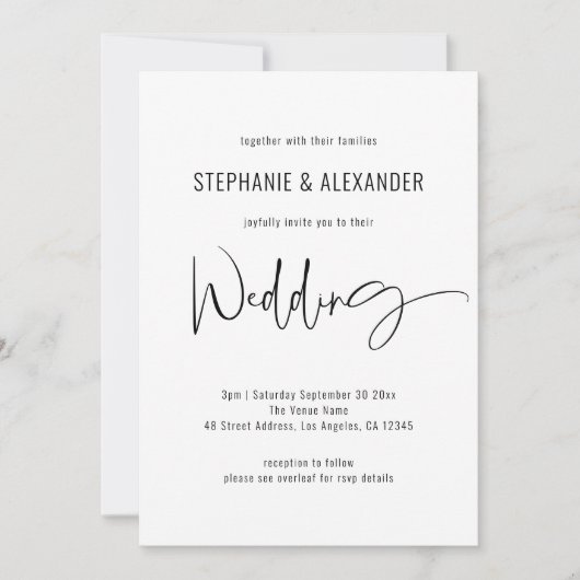Modernes Script QR Code Schwarz-weiß Wedding Einladung (Vorderseite)