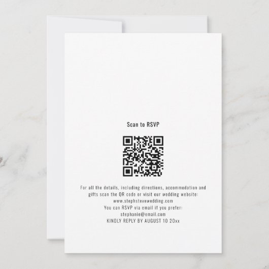 Modernes Script QR Code Schwarz-weiß Wedding Einladung (Rückseite)