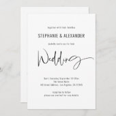 Modernes Script QR Code Schwarz-weiß Wedding Einladung (Vorne/Hinten)