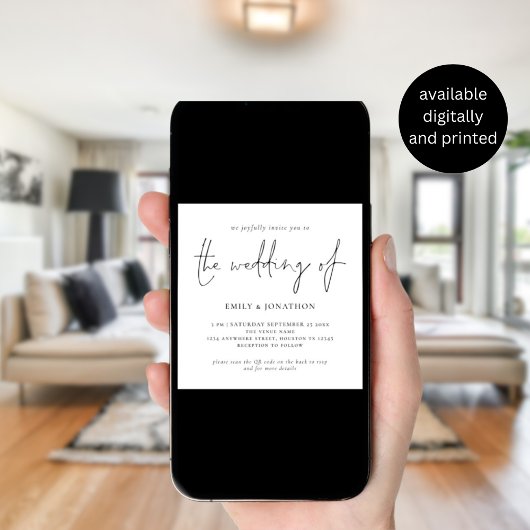 Modernes Script QR Code Square Hochzeitseinladung Einladung