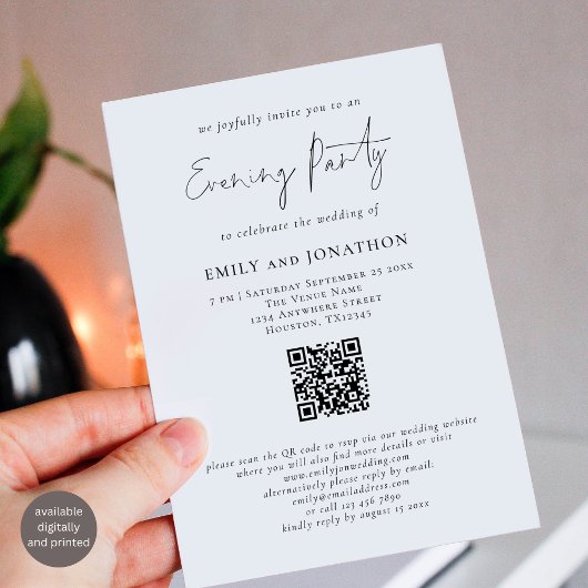 Modernes Script QR Code Wedding Abend Party Einladung