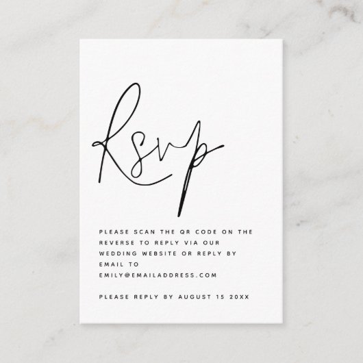 Modernes Script QR Code Wedding RSVP Begleitkarte (Vorderseite)