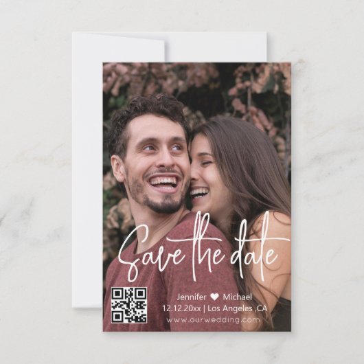 modernes Script qr Foto Save The Date (Vorderseite)