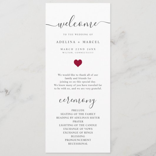 Modernes Script Red Heart Begrüßungsprogramm Programm (Vorderseite)