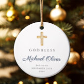 Modernes Script Religious Boy Baptism Foto Keramik Ornament