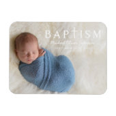 Modernes Script Religious Cross Boy Baptism Foto Magnet (Horizontal)