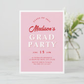 Modernes Script Rosa Red Edgy Graduation Party Fot Einladung (Stehend Vorderseite)