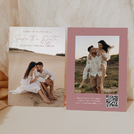 Modernes Script Rose QR Code 2 Foto Save The Date