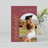 Modernes Script-Rose Rosa Abschluss Arch Foto Folieneinladung (Stehend vorne)