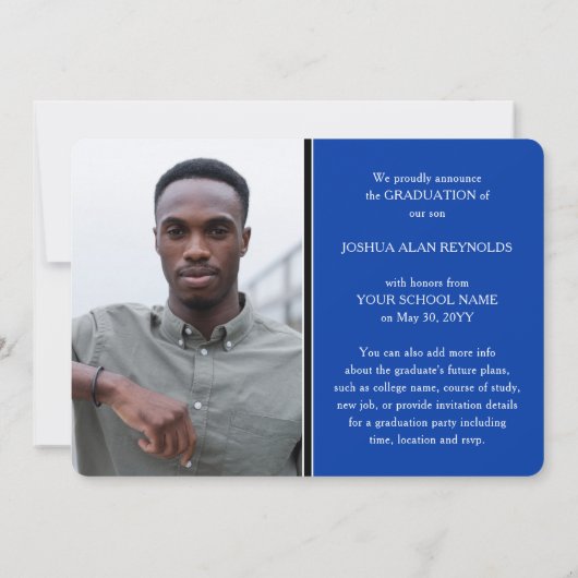 Modernes Script Royal Blue White 4 Foto Abschluss Ankündigung (Rückseite)