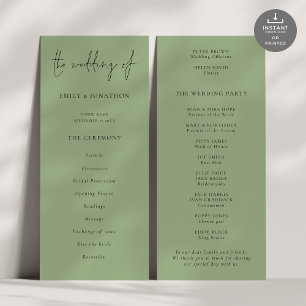 Modernes Script Sage Green Wedding Programm