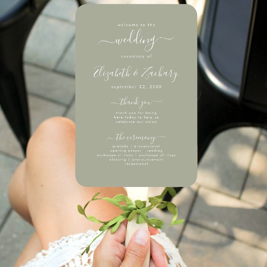 Modernes Script Sage Green Wedding Programm Fächer