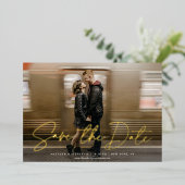 Modernes Script SAVE THE DATE Foto REAL Folieneinladung (Stehend vorne)