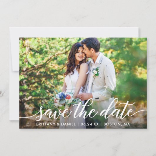 Modernes Script Save the Date Foto W Card (Vorderseite)
