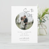 Modernes Script Save the Date Hochzeitsfotokarte (Stehend Vorderseite)