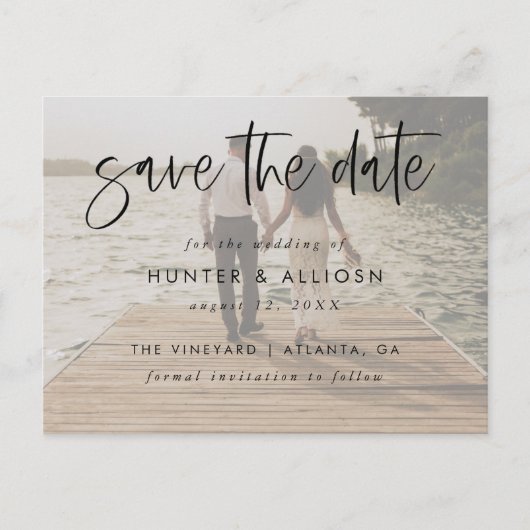 Modernes Script Save the Date PostCard Postkarte (Vorderseite)