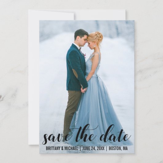 Modernes Script Save the Date Verlobung Foto BL Einladung (Vorderseite)