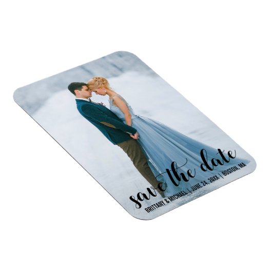 Modernes Script Save the Date Verlobung Foto BL Magnet (Rechte Seite)