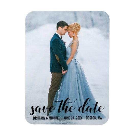 Modernes Script Save the Date Verlobung Foto BL Magnet (Vertikal)