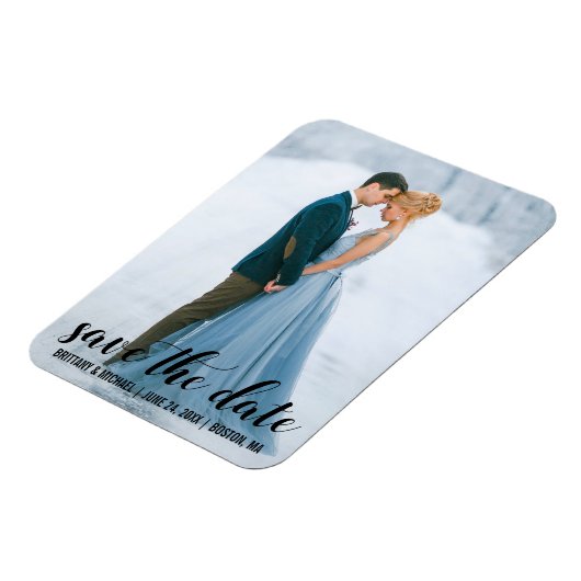 Modernes Script Save the Date Verlobung Foto BL Magnet (Linke Seite)